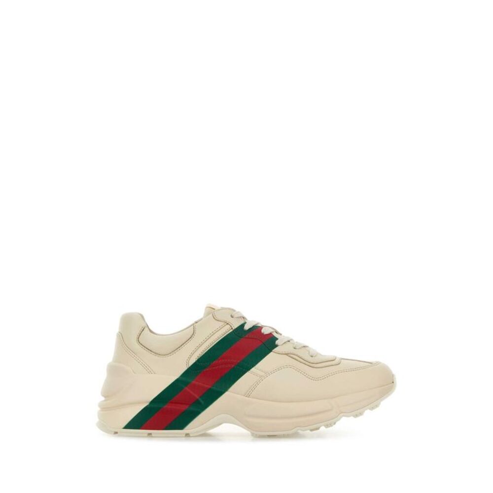 Gucci Women Ivory Leather Rhyton Sneakers